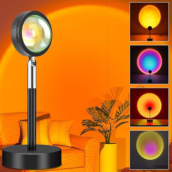 Sunset Lamp, Projector Rainbow Light 360 Degree Rotation Sunset Projector Lamps, Projection Night Light for Selfie/Photography/Home/Bedroom Decor/Living Room, USB Night Light (6 Colors) 1