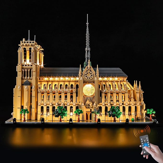 BrickSoul Advanced RC Light Kit for Lego 21061 Architecture Notre-Dame de Paris Building Set | Upgraded Wireless ON/Off & Dimming & Zonal Lighting with Hidden Cable Tech (21061 Set NOT Included)