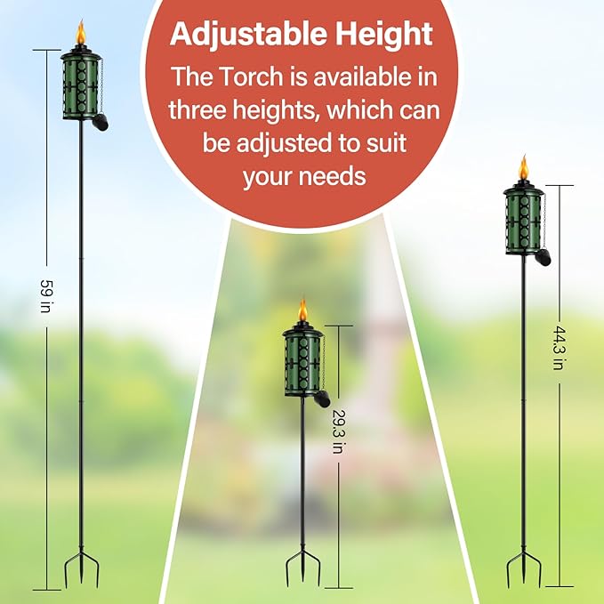 16oz Home Garden Torch, 6 Pack Outdoor Metal Torch Garden Décor,59-Inch Upgraded Citronella Torches with 3-Prong Grounded Stake, Metal Light Torches for Party Patio Pathway