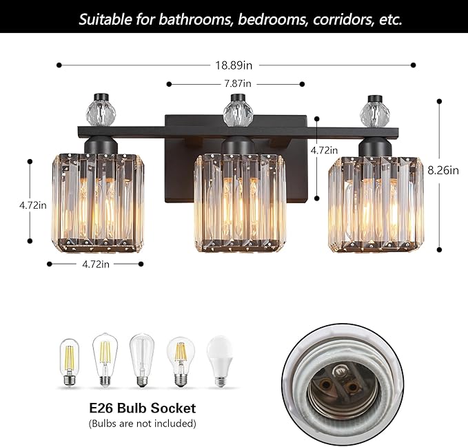 Sand Black Bathroom Vanity Lights Crystal Vanity Light Bathroom Lighting Fixtures 3 Light Modern Vanity Lighting Fixtures