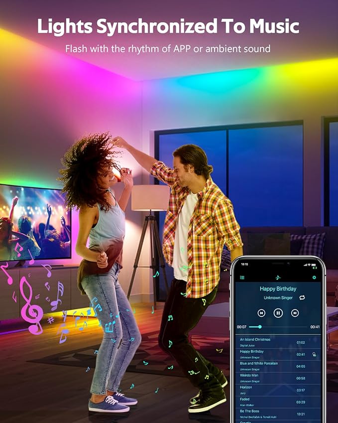 100FT Smart LED Light Strip RGB IC 1 Roll 24V Addressable Outdoor LED Strip Lights Waterproof Multi Color Chasing LED Lights with Remote APP Control Music Sync DIY Design for Bedroom 60 LEDs/M