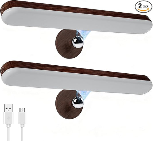 2 Pack Vanity Lights for Mirror with 4000mAh Rechargeable Battery, Touch Control Dimmable Makeup Light with 3 Color Modes, Magnetic 360° Adjustable LED Bathroom Mirror Light, Dark Wood