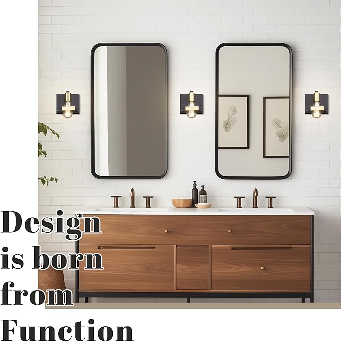 Hamilyeah Black Wall Sconces, Industrial Sconces Wall Lighting Fixtures Matte Black and Gold, Indoor Hardwired Wall Sconces for Bathroom Bedroom Living Room Kitchen Set of Two UL Listed