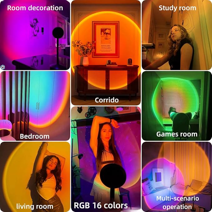 Sunset Lamp Projector Led Lights for Bedroom Night Light RGB Lights Sun Sunlight Sunrise Lamp 10w 360° Rotation Mood Lighting Home/Room Decor Gifts for Women,Desktop Multicolor