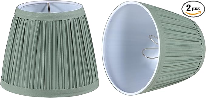 Aspen Creative 51521-2, Hardback Empire Transitional Clip-On Chandelier Lamp Shade, Mushroom Pleated Olive Faux Silk Fabric, 4" Top x 6" Bottom x 5" Slant Height, Set of 2