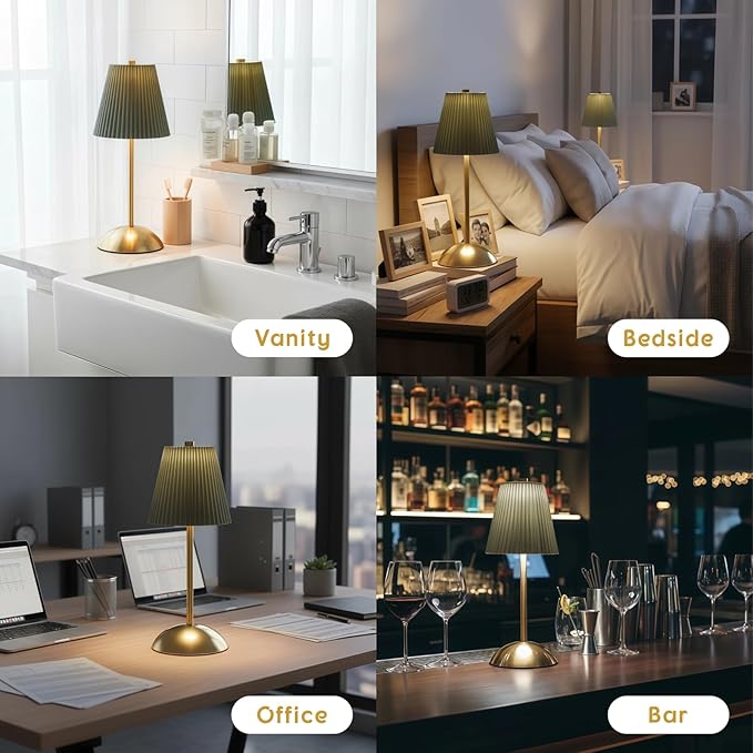 2-Pack Battery Powered Table Lamps Rechargeable, 3CCT & Stepless Dimming, LED Cordless Touch Lamp for Indoor Outdoor Placement on Nightstand Desk Patio, 4.5" W x 11.5" H (Moss Green)