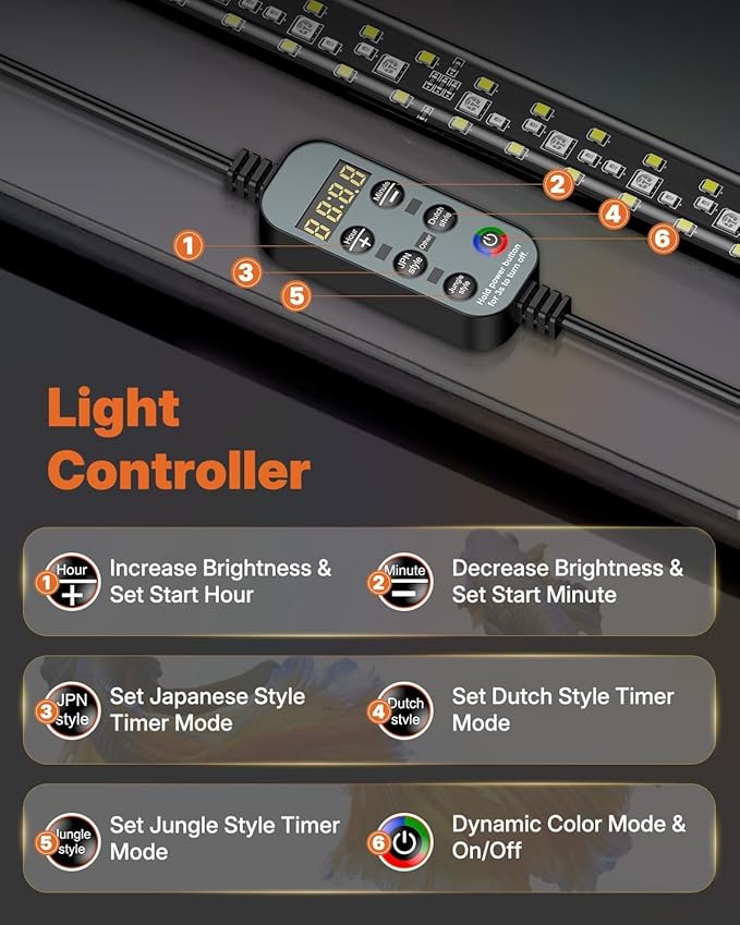 Pawfly Aquarium Light with Bluetooth for Plants, 6.5W 12 inch Full Spectrum Fish Tank Light for 13-22 inch Fish Tanks, Submersible LED Lights with App Control, Timer Modes & Adjustable Brightness