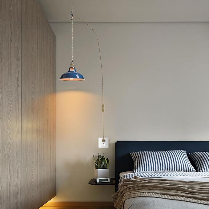 YUBOLE Farmhouse Plug-in Pendant Light-Dark Blue Barn Hanging Light Adjutable Hanging Cord with On-Off Switch Swag Lamp Renter Fridenly for Kitchen Bar Cafe Bedroom Loft