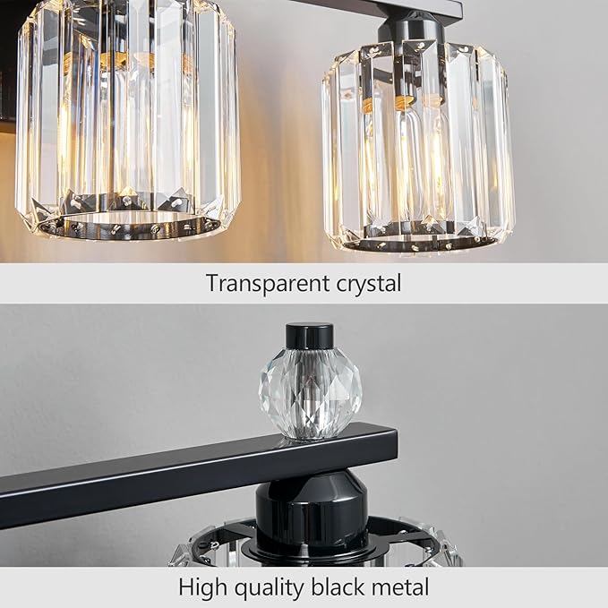 Bathroom Vanity Lights 5-Light Plating Black Modern Crystal Vanity Light Fixtures Over Mirror Crystal Bathroom Vanity Lighting Fixtures