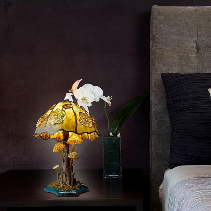 Mmoneyake Stained Plant Series Table Lamp, Vintage Bedside Table Lamp Decorative Desk Lamps, Desk Lamps Decorative Lamp for Bedroom Living