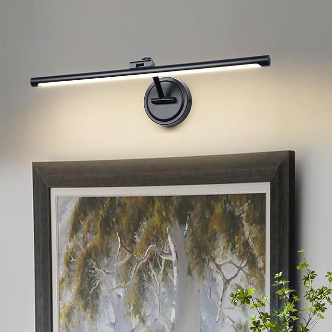 Hardwired 23.6 Inch 14W Black Picture Lights for Wall LED Picture Frame Light Dimmable Painting Lights for Wall Portrait Artwork Warm White