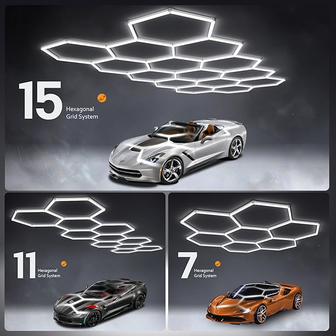 Hexagon Garage LED Lights, 30 Pack Super Bright 420W 63000LM 5000K LED Hexagon Lights, 7 Grid Hex Light for Shop Car Care Home Gym Garage Workshop Basement Warehouse
