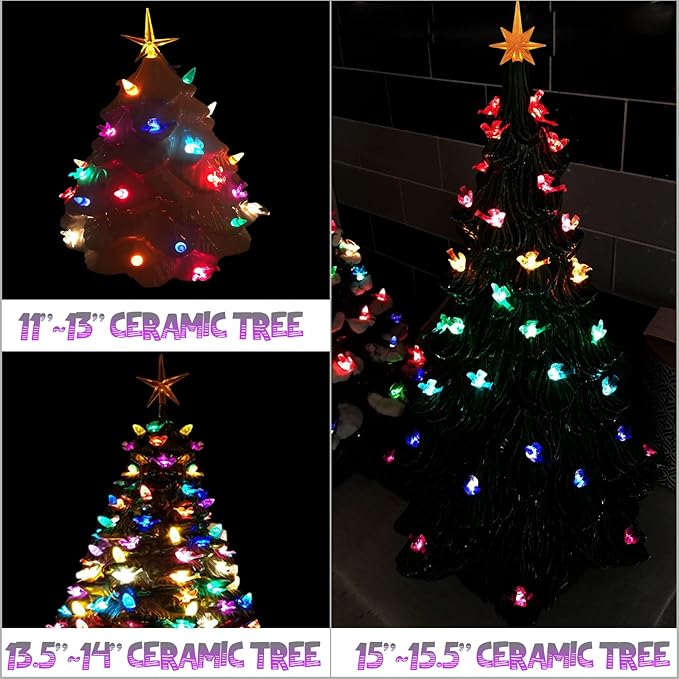 117Pcs Ceramic Christmas Tree Purple Martin Bird Replacement Lights Bulbs and 1 Angel/3Stars Topper Ornament for Ceramic Tree Décor - Medium Plastic Pegs.