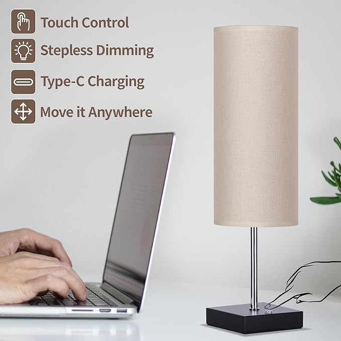 18Inch Cordless Lamp Table Lamps set of 2, 5000mAh Rechargeable Beside Table for Living Room, 2700K Battery Operated Small Bedroom Desk Lamp for Night Stand Linen Fabric Shade for Home（Bulb Included）