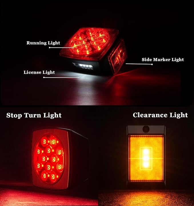 Cyfie LED Trailer Light Kit, Super Bright Submersible Brake Stop Turn Tail License Lights for Under 80" Camper Truck RV Boat Snowmobile, IP68 Waterproof, DOT Certified, 25ft Wiring Harness