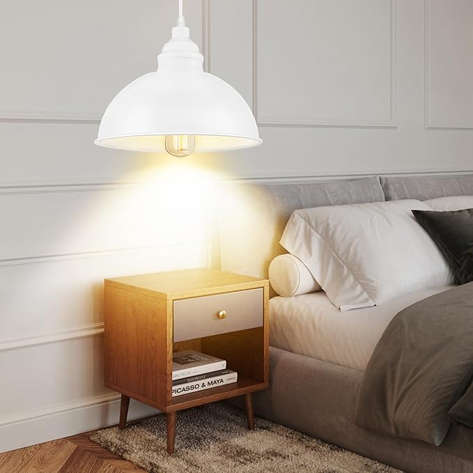 Plug in Pendant Light, 15FT Hanging Lights with Plug in Cord, On/Off Switch, Industrial Pendant Light with Plug in Cord, Metal Hanging Lamps for Living Room, Kitchen, Dining Room-Large White