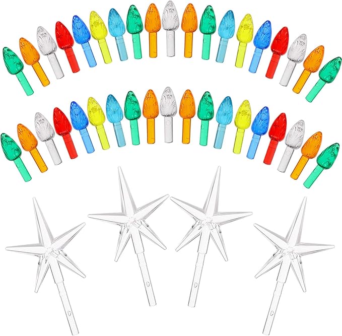 Boao 100 Pieces Ceramic Christmas Tree Bulbs and 5 Stars Replacement Plastic Bulbs for Ceramic Christmas Tree Decorations(4.7 mm Diameter,Assorted Color)