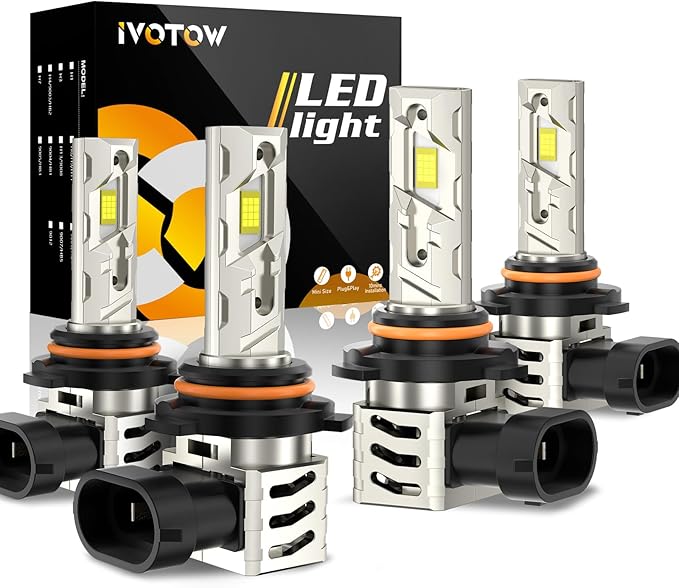 Vision 9005/HB3 9006/HB4 Bulbs Combo, 64,000 LM Fog Light 6000K Cool White with Cooling Fan, Plug-N-Play, Pack of 4