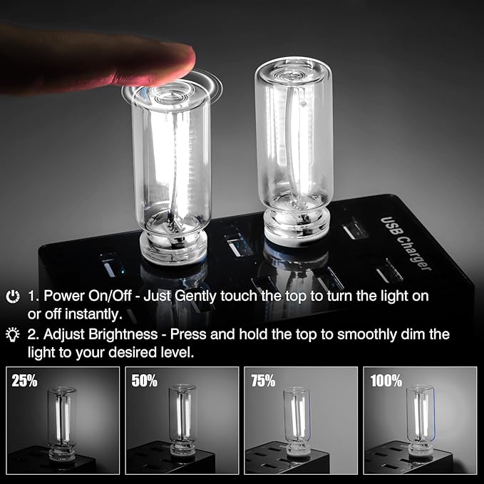 2PCS USB Car Light, Touch Control, Mini Glass Bottle USB Night Light DIY Romantic Mood Lamp Bedside Atmosphere Lights, Plug-in Retro Car Lamp Ambient Lighting Automotive Neon Lights for Vehicle, White