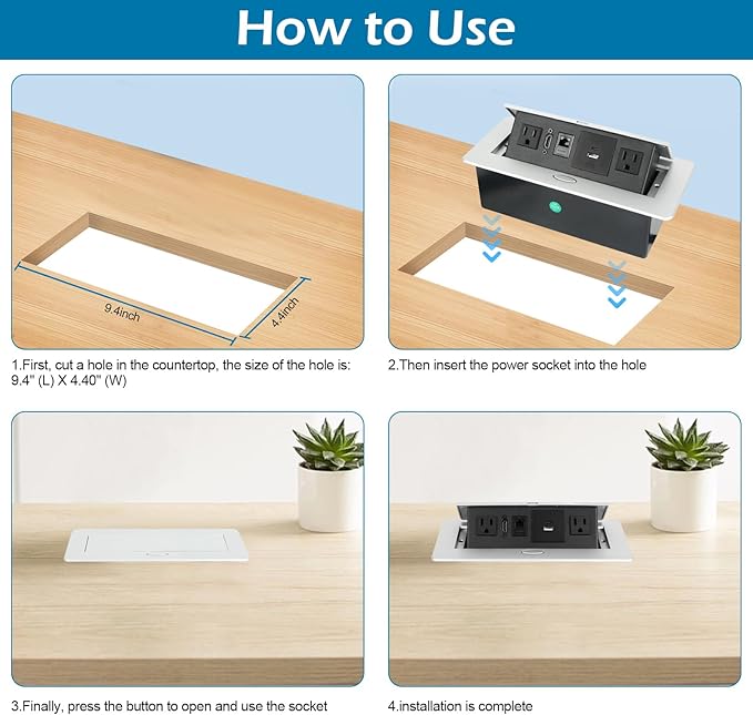 Table Pop Up Outlet,Automatic Pop up Strip Center countertop Socket Recessed Multimedia Strip Socket & USB+ 2AC+ LAN Network Connection Box Desktop HDMI for Conference Desk, Office, Hotel(Silver-2)