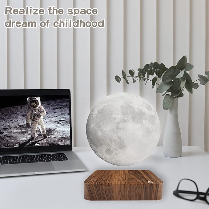 Levitating Moon Lamp, Magnetic Floating Moon Lamp Spinning Luna Night Light with 3 Color Modes, for Home Office Desk Decor, Bedroom Unique Lamps, Cool Tech Gadgets Gift for Women Kids