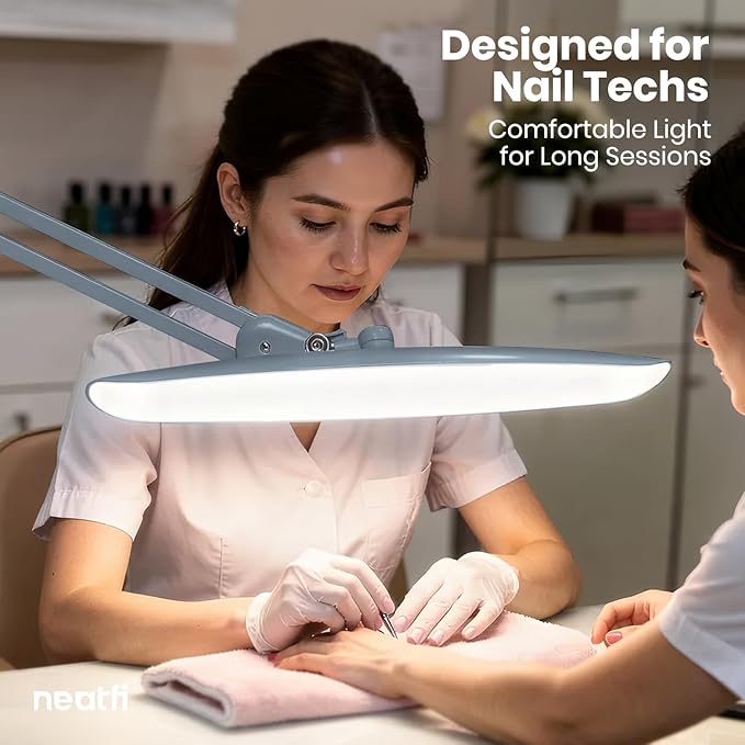 Neatfi XL 2200 Lumens 24W LED Desk Lamp with Clamp - Shadow-Free Task Lighting | 4-Level Dimming | Home Office & Crafts Use | 20-Inch Wide Head (Non-CCT, Gray)