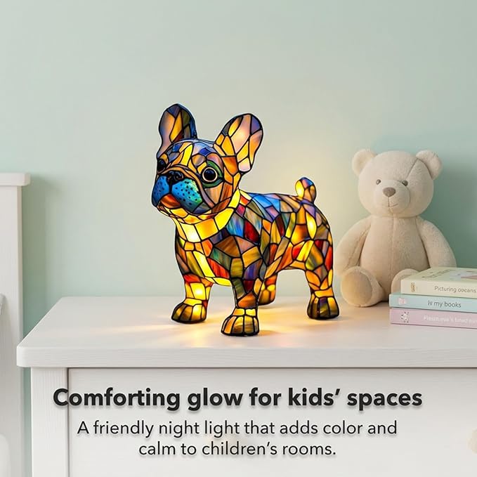 Rainbow Puppy Lamp Stained Glass Dog Night Light 3D Retro Stained Resin Rainbow Pup Lights Charge Powered Table Lamp Puppy Glow Lamps for Home Bedroom Desk (G)