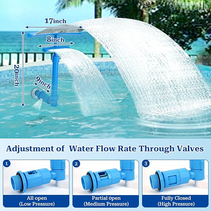 Dual Spray Pool Fountain with Adjustable Waterfall Aerator & Sprinkler, Universal Fit for Above Ground Pools, Swimming Pool Chiller Cools 10°F, Swimming Pool Accessories Pool Decor