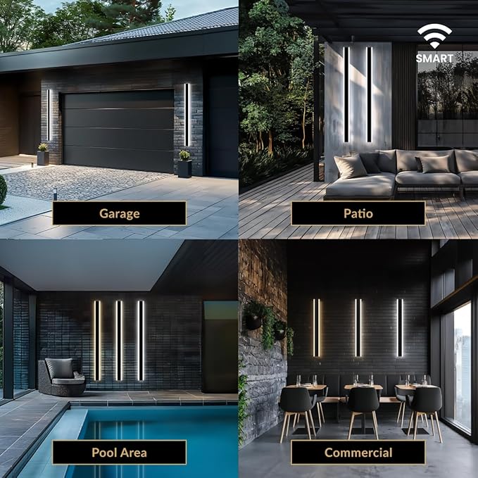 𝗠𝗢𝗗 𝗟𝗜𝗚𝗛𝗧𝗜𝗡𝗚 Haylen Smart | Waterproof Outdoor Smart Wall Light, Dimmable with Remote 3000K-6000K, Long Outdoor Porch Lights, Wired Lighting Fixture Patio Exterior Sconce, 1-Pack (59")