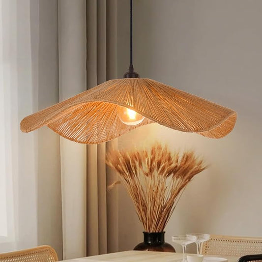 Arturesthome Large Coastal Rope Lamp Shade,Woven Hanging Lighting for Bedroom Adjustable Vintage Chandelier for Kitchen Entryway 23.6"