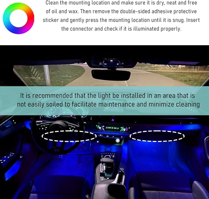 Car LED Strip Light, 24 LED Auto Interior Under Dash Atmosphere Lights with USB Port, Vehicle Decor Lamp Ambient Night Light Strip Lighting Kit, Universal Car Accessories (Blue)