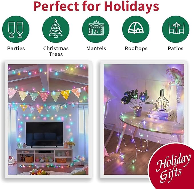 LAMPHOME Pastel Easter Lights String, Multicolor Christmas Mini Light, 32.5FT 100 LED with 16 Light Modes, Fairy Lights Plug in for Outdoor Xmas Trees Garland Wreath Holiday Decorations