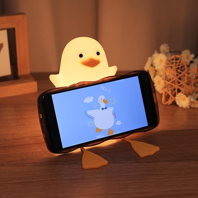 Cute Duck Lamp, Animal Nursery Silicone Night Light with Portable USB Rechargeable Timer Dimmable, Perfect for Home Bedroom Living Room, Holiday Birthday Xmas Easter Decor Gifts to Kids Baby