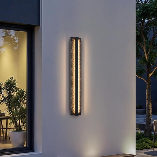 LamQee 31.5" Long Outdoor Modern LED Wall Light 3000K 1400LM, Hammered Wrought Iron and Aluminum, Linear Exterior Lighting Fixtures Wall Mount Waterproof Outside Sconce for House Porch Patio Garage