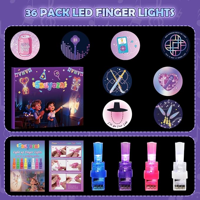 36 Pack Demon Theme Hunters Party Favors LED Finger Lights, Glow in the Dark Party Supplies, Goodie Bag Stuffers Classroom Treasure Box Prizes for Boys Girls