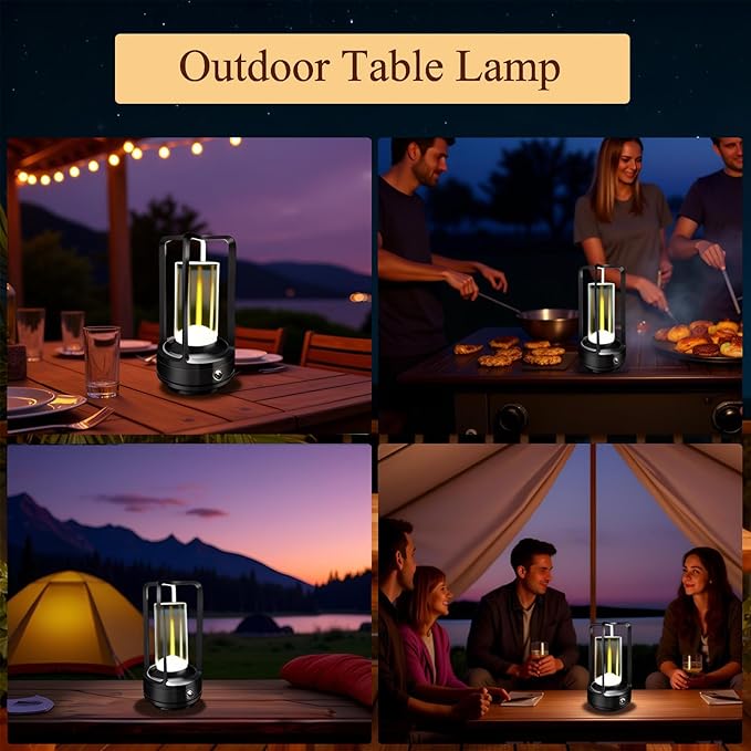 Set of 2 Cordless Table Lamps, LED Rechargeable Table Lamp with 3 Color Stepless Dimmable, Indoor/Outdoor Table lamp for Patio/Camping/Bar/Coffee/Restaurant/Bathroom (Black 2 Pcs)
