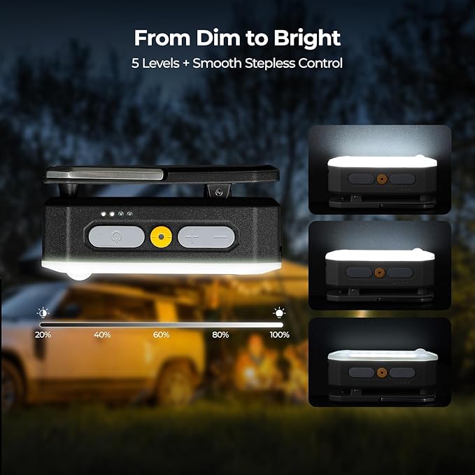 BougeRV Movable Area Light, Rechargeable Camping Lantern, 3200mAh Portable Camping Light, IP65 Waterproof, Camp Lamp for Tent, Power Outages, Emergency, Outdoor(Black)
