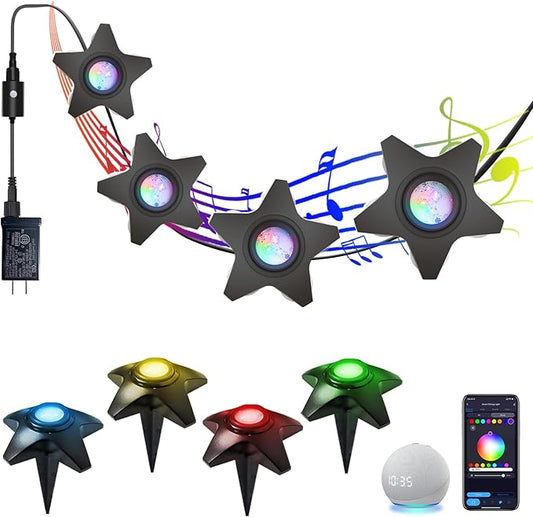 Outdoor Ground & Underwater Pond Lights 47ft - RGB Music Sync, IP68 Waterproof DIY Scene Modes, Works with Alexa Google Assistant, Safe 12V Low-Voltage Path Lights for Garden Patio Pool Wedding Party