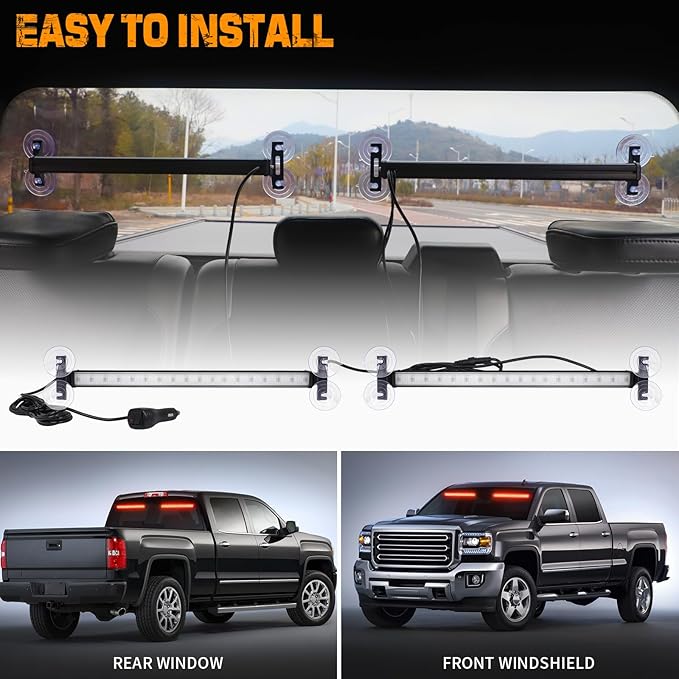 XRIDONSEN 2 in 1 Red Emergency Strobe Traffic Advisor Light Bar 144 LED Warning Safety Interior Dash Windshield Lights Deck Split Mount for Police Volunteer Firefighter Vehicles Trucks (2x17.7 inch)