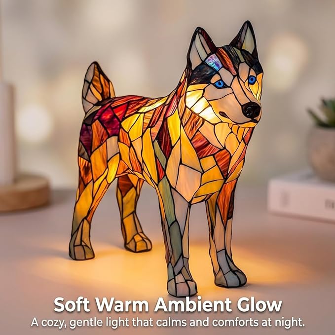Rainbow Puppy Lamp Stained Glass Dog Night Light 3D Retro Stained Resin Rainbow Pup Lights Charge Powered Table Lamp Puppy Glow Lamps for Home Bedroom Desk (I)