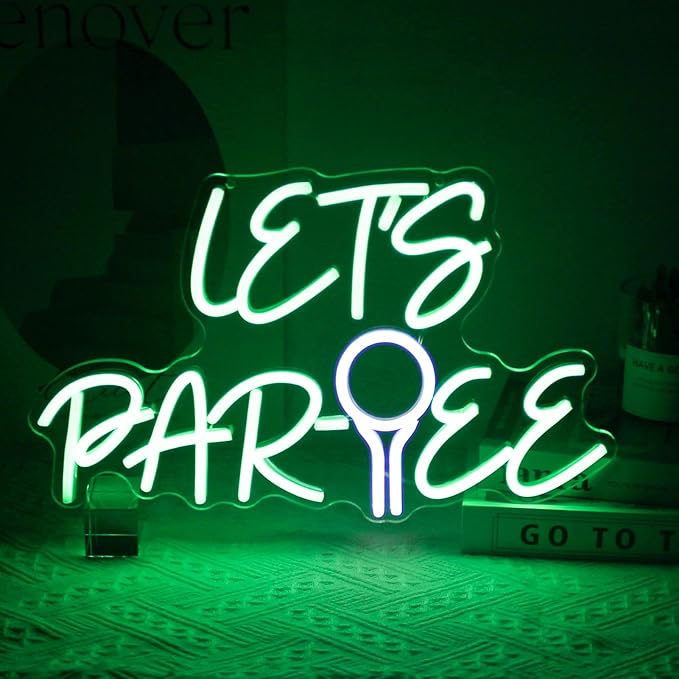 Let's Par Tee Neon Sign Golf Neon Signs for Wall Decor Green White LED Golf Ball Neon Light Dimmable Hanging Wall Sign Neon Lights Signs for Golf Club Bedroom Man Cave Party Decor