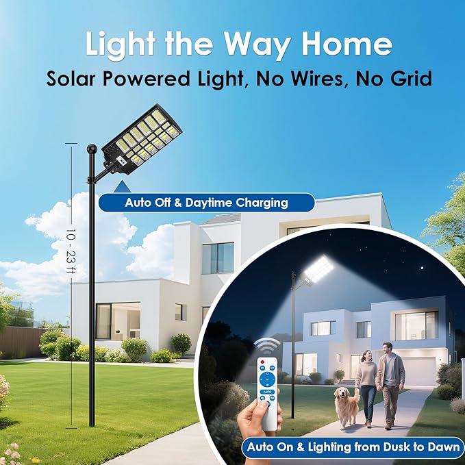 Solar Street Lights Outdoor—— Dusk to Dawn| Wide Angle| Motion Sensor| Remote Control| IP67 Waterproof| Long-Lasting| Solar Powered| for Patio, Yard, Outside, Garage| 1 Pack
