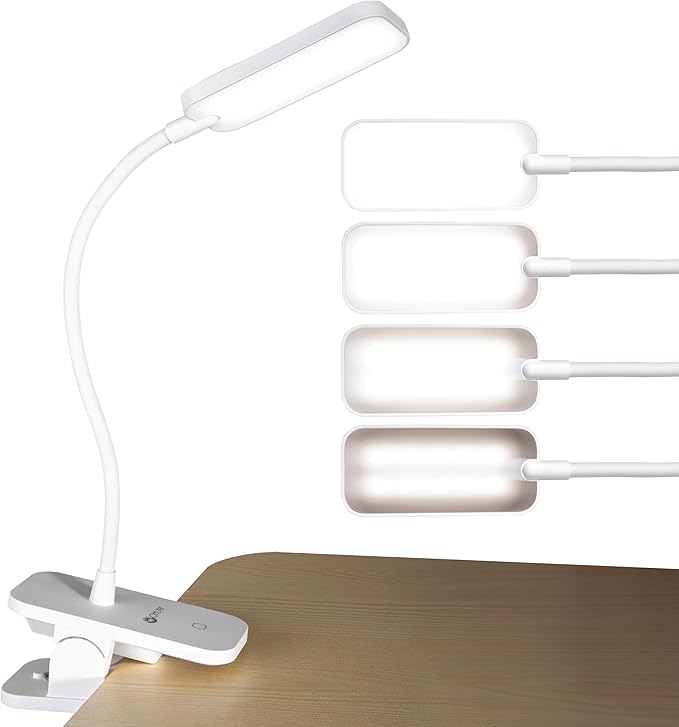 Ottlite Rechargeable LED Clip Lamp - ClearSun LED Technology with Touch Activated Control, Dimmable LEDs & Flexible Arm - Travel-Friendly Clip Light for Reading, Bed Headboard & Computers