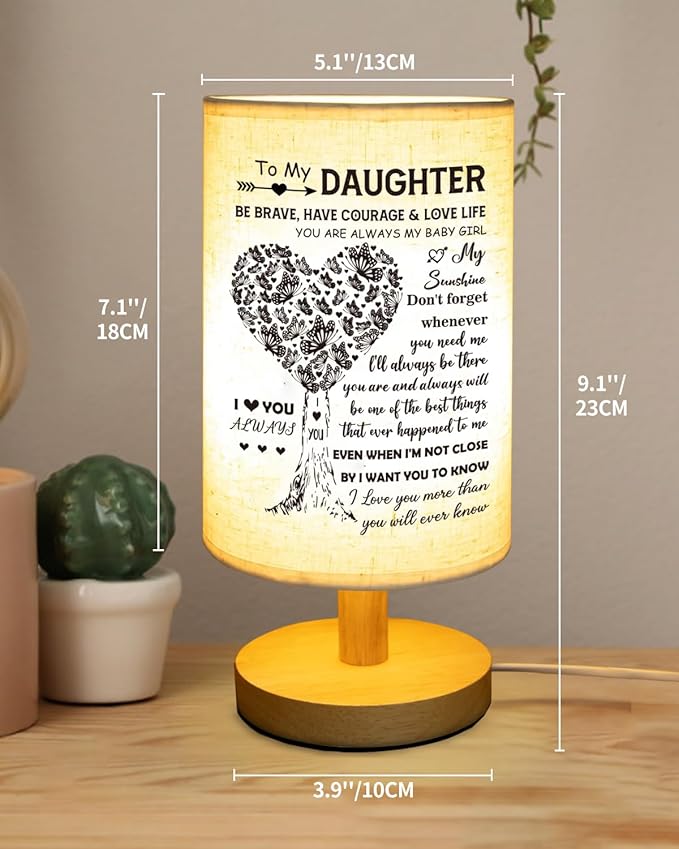 Daughter Gifts from Mom, to Daughter Fabric Table Lamp, Birthday Mothers Day Gifts for Daughter from Mom Dad, Bedside Table Lamp Easter Gifts for Daughter Adult from Mother