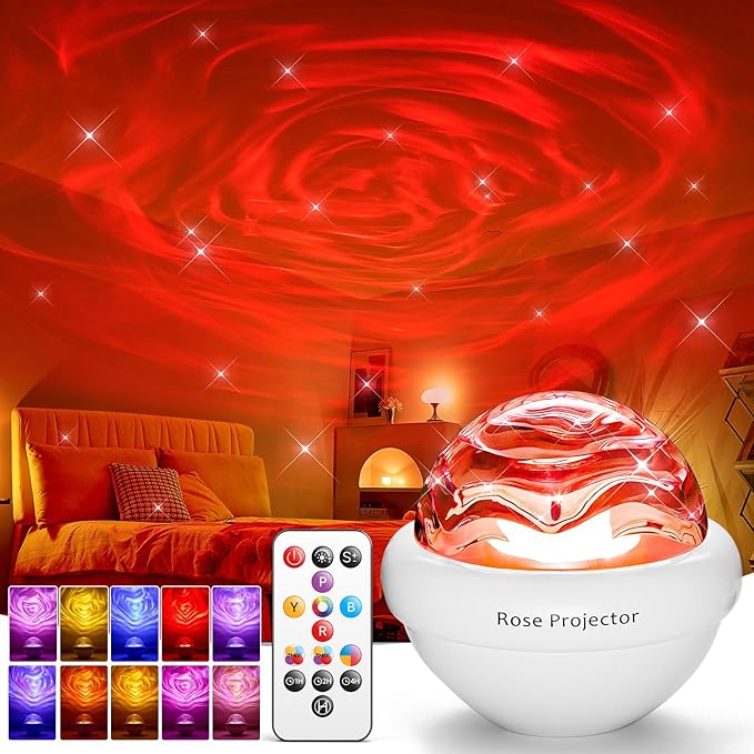 PIKOY 15 Colors Rose Sunset Lamp Projector, Dimmable Mood Lighting, Romantic Northern Lights Projector for Bedroom with Remote, Birthday Gifts for Teen Girl Gifts Trendy Stuff, Flower Bedroom Decor