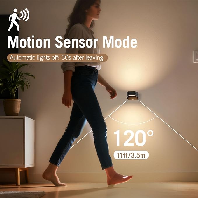 B-right Motion Sensor Wall Lights, 2 Pack Rechargeable Battery Operated Wall Sconce LED Wall Lights Indoor Brightness Adjustable, Wall Lamp with Remote Control for Bedroom, Stairs, Hallway