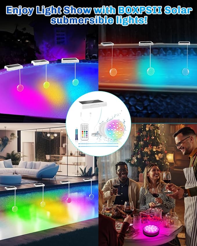 Solar Pool Lights, Upgraded USB Rechargeable Submersible LED Lights with Remote, 4.55 Inch Stretchable IP68 Waterproof 22 Colors Changing Pool LED Lights with Magnet for Inground Pools 2 Pack