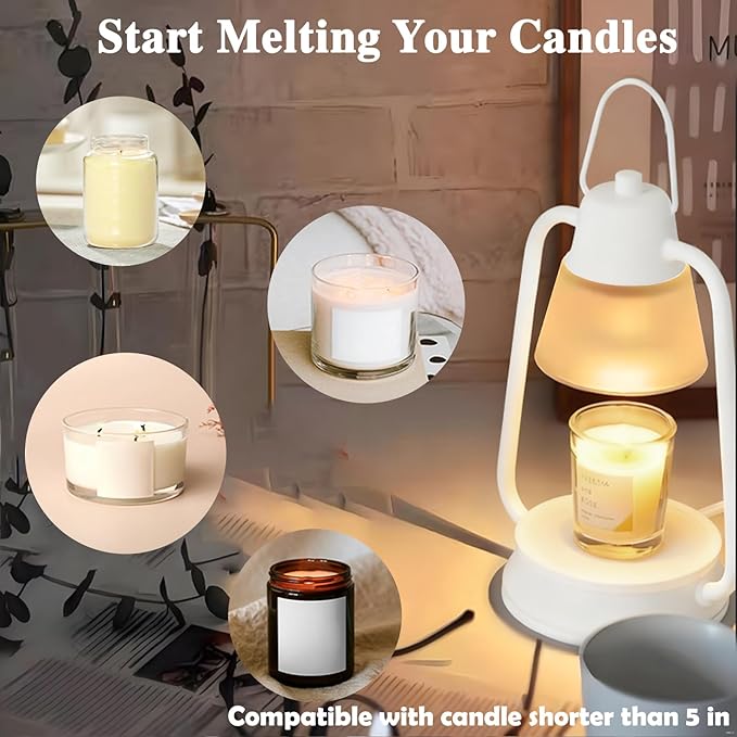 Candle Warmer Lamp with Timer for Jar Candle, 4 Level Dimmable, Electric Wax Melt Warmer with 2 Bulbs, Vintage Decor Lamp - Housewarming/Birthday/Christmas Gift for Mom Sister Girlfriend White