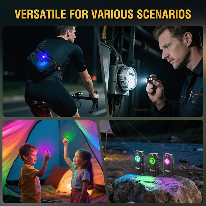BORUIT EV25 Mini Small Powerful LED Rechargeable EDC Flashlight – 650 Lumens, Pocket Keychain with White & RGB Side Light,Magnetic Tail & Clip, IP66 Waterproof for Camping, Hiking, Emergency