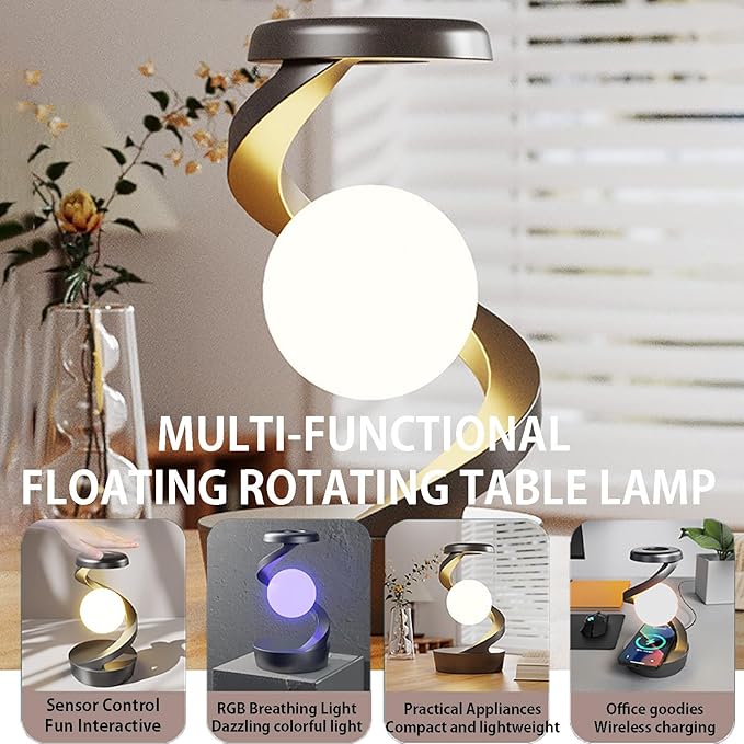 Levitating Lamp Levitating Moon Lamp 360° Floating & Spinning in Air Freely with RGB Moon Lamp, Wireless Charging Night Light, Gesture Control Rotating Floating Night Light Desk Toys,White